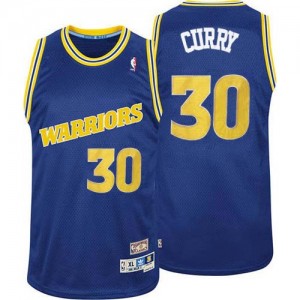 Golden State Warriors #30 Adidas Throwback Bleu Authentic Maillot d'équipe de NBA en soldes - Stephen Curry pour Homme