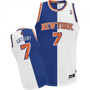 Maillot Adidas Bleu Blanc Split Fashion Authentic New York Knicks - Carmelo Anthony #7 - Homme