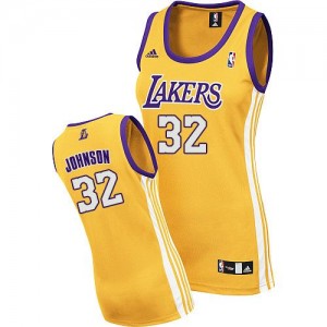 Maillot NBA Los Angeles Lakers #32 Magic Johnson Or Adidas Swingman Home - Femme