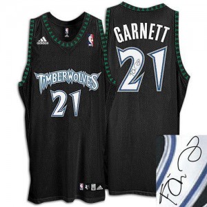 Maillot Authentic Minnesota Timberwolves NBA Augotraphed Noir - #21 Kevin Garnett - Homme