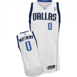 Maillot NBA Dallas Mavericks #0 Wesley Matthews Blanc Adidas Authentic Home - Homme