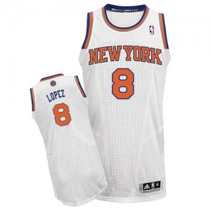 New York Knicks Robin Lopez #8 Home Authentic Maillot d'équipe de NBA - Blanc pour Femme