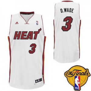 Maillot NBA Miami Heat #3 Dwyane Wade Blanc Adidas Authentic Nickname D.WADE Finals Patch - Homme