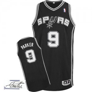 Maillot Adidas Noir Road Autographed Authentic San Antonio Spurs - Tony Parker #9 - Homme