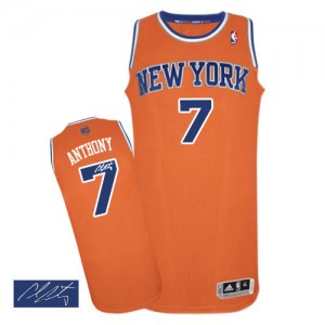 New York Knicks Carmelo Anthony #7 Alternate Autographed Authentic Maillot d'équipe de NBA - Orange pour Homme