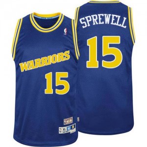 Golden State Warriors Latrell Sprewell #15 Throwback Authentic Maillot d'équipe de NBA - Bleu pour Homme