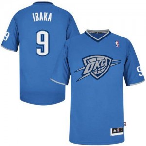 Maillot NBA Bleu Serge Ibaka #9 Oklahoma City Thunder 2013 Christmas Day Authentic Homme Adidas