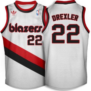 Maillot NBA ?me Blanche Clyde Drexler #22 Portland Trail Blazers Throwback Swingman Homme Adidas