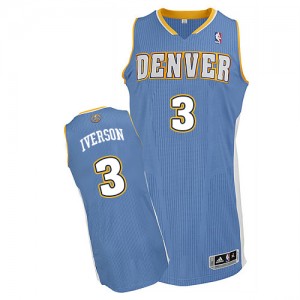 Maillot NBA Denver Nuggets #3 Allen Iverson Bleu clair Adidas Authentic Road - Homme