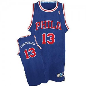Maillot Authentic Philadelphia 76ers NBA Throwback Bleu / Rouge - #13 Wilt Chamberlain - Homme
