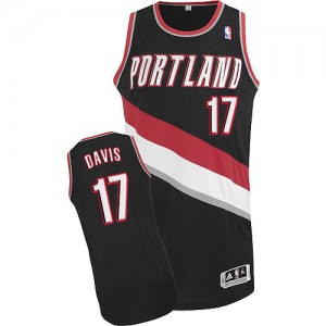 Maillot NBA Portland Trail Blazers #17 Ed Davis Noir Adidas Authentic Road - Homme