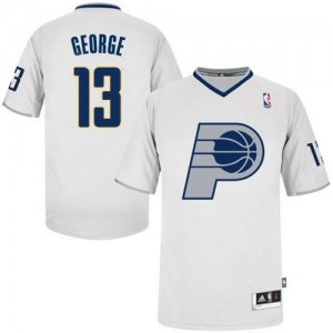 Maillot NBA Indiana Pacers #13 Paul George Blanc Adidas Authentic 2013 Christmas Day - Homme