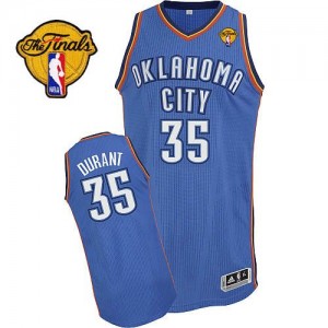 Oklahoma City Thunder Kevin Durant #35 Road Finals Patch Authentic Maillot d'équipe de NBA - Bleu royal pour Homme
