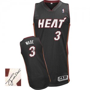Maillot Authentic Miami Heat NBA Road Autographed Noir - #3 Dwyane Wade - Homme