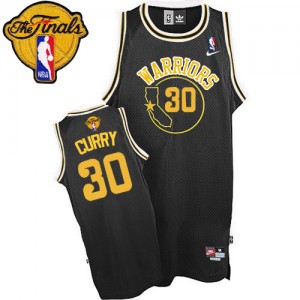 Maillot NBA Golden State Warriors #30 Stephen Curry Noir Nike Authentic Throwback 2015 The Finals Patch - Homme