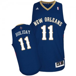 New Orleans Pelicans Jrue Holiday #11 Road Swingman Maillot d'équipe de NBA - Bleu marin pour Homme