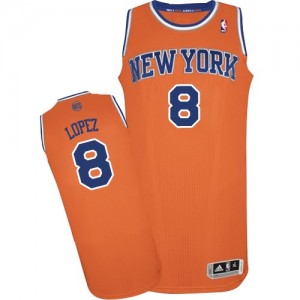 Maillot NBA New York Knicks #8 Robin Lopez Orange Adidas Authentic Alternate - Femme