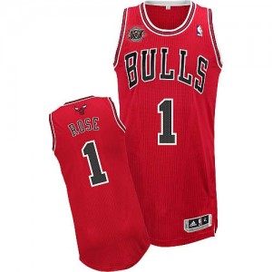 Maillot NBA Chicago Bulls #1 Derrick Rose Rouge Adidas Authentic Road 20TH Anniversary - Homme