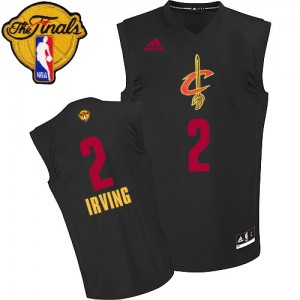 Maillot NBA Cleveland Cavaliers #2 Kyrie Irving Noir Adidas Authentic New Fashion 2015 The Finals Patch - Homme