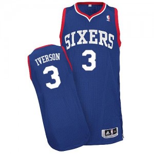 Maillot NBA Philadelphia 76ers #3 Allen Iverson Bleu royal Adidas Authentic Alternate - Enfants