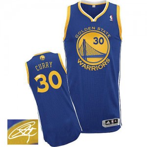 Maillot Adidas Bleu royal Road Autographed Authentic Golden State Warriors - Stephen Curry #30 - Homme