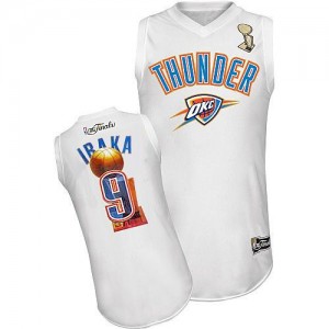 Maillot NBA Oklahoma City Thunder #9 Serge Ibaka Blanc Adidas Authentic 2012 Finals - Homme