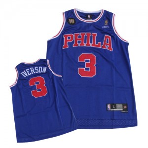 Maillot NBA Bleu Allen Iverson #3 Philadelphia 76ers 10TH Throwback Authentic Homme