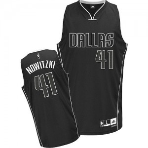 Maillot NBA Dallas Mavericks #41 Dirk Nowitzki Noir Blanc Adidas Authentic Fashion - Homme