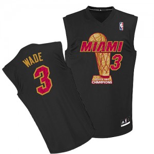 Miami Heat #3 Adidas Finals Champions Noir Authentic Maillot d'équipe de NBA magasin d'usine - Dwyane Wade pour Homme
