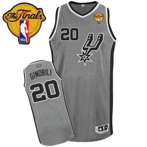 San Antonio Spurs Manu Ginobili #20 Alternate Finals Patch Authentic Maillot d'équipe de NBA - Gris argenté pour Homme