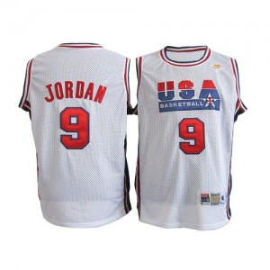 Maillot NBA Blanc Michael Jordan #9 Team USA Throwback Authentic Homme Nike