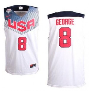 Maillot NBA Team USA #8 Paul George Blanc Nike Authentic 2014 Dream Team - Homme