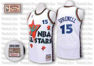 Maillot Authentic Golden State Warriors NBA Throwback 1995 All Star Blanc - #15 Latrell Sprewell - Homme
