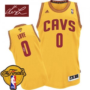Cleveland Cavaliers Kevin Love #0 Alternate Autographed 2015 The Finals Patch Authentic Maillot d'équipe de NBA - Or pour Homme