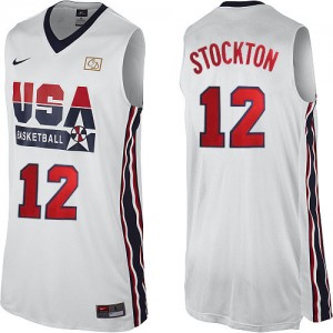 Team USA Nike John Stockton #12 2012 Olympic Retro Authentic Maillot d'équipe de NBA - Blanc pour Homme