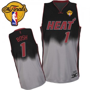 Maillot NBA Gris noir Chris Bosh #1 Miami Heat Fadeaway Fashion Finals Patch Authentic Homme Adidas