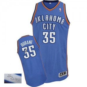 Oklahoma City Thunder Kevin Durant #35 Road Autographed Authentic Maillot d'équipe de NBA - Bleu royal pour Homme