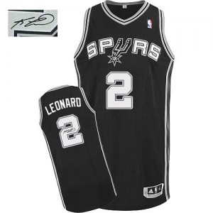 Maillot NBA San Antonio Spurs #2 Kawhi Leonard Noir Adidas Authentic Road Autographed - Homme