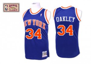 Maillot NBA Bleu royal Charles Oakley #34 New York Knicks Throwback Authentic Homme Mitchell and Ness