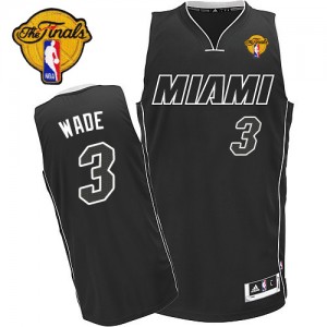 Maillot Adidas Noir Blanc Finals Patch Authentic Miami Heat - Dwyane Wade #3 - Homme