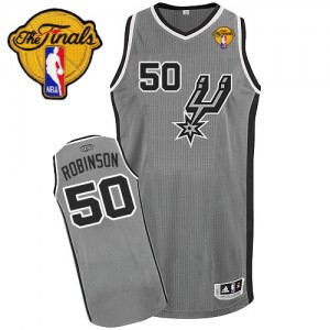 Maillot NBA San Antonio Spurs #50 David Robinson Gris argenté Adidas Authentic Alternate Finals Patch - Homme