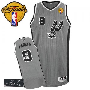 San Antonio Spurs #9 Adidas Alternate Autographed Finals Patch Gris argenté Authentic Maillot d'équipe de NBA en ligne - Tony Parker pour Homme