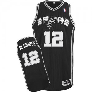 Maillot NBA San Antonio Spurs #12 LaMarcus Aldridge Noir Adidas Authentic Road - Enfants