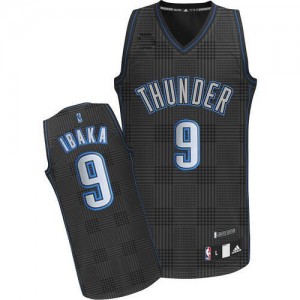 Maillot NBA Oklahoma City Thunder #9 Serge Ibaka Noir Adidas Authentic Rhythm Fashion - Homme