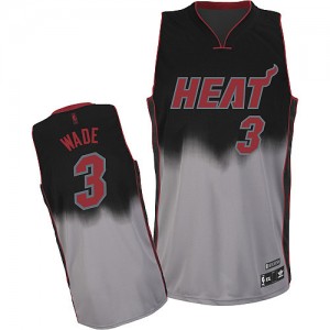 Maillot NBA Miami Heat #3 Dwyane Wade Gris noir Adidas Authentic Fadeaway Fashion - Homme