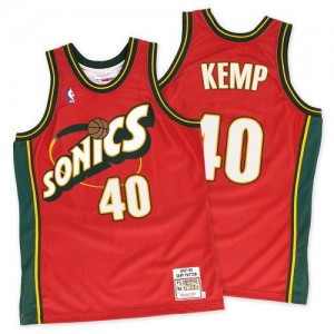 Maillot NBA Rouge Shawn Kemp #40 Oklahoma City Thunder Throwback SuperSonics Authentic Homme Mitchell and Ness