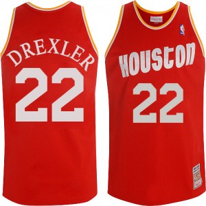 Maillot NBA Houston Rockets #22 Clyde Drexler Rouge Mitchell and Ness Authentic Throwback - Homme