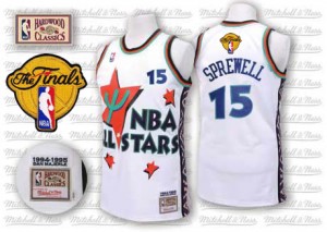 Maillot Adidas Blanc Throwback 2015 The Finals Patch Authentic Golden State Warriors - Latrell Sprewell #15 - Homme