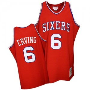 Philadelphia 76ers #6 Mitchell and Ness Throwback Rouge Authentic Maillot d'équipe de NBA préférentiel - Julius Erving pour Homme