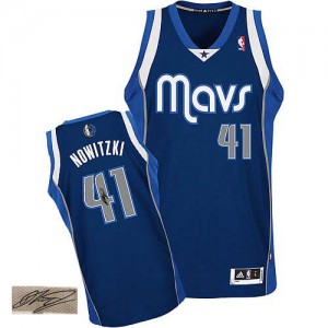 Maillot NBA Bleu marin Dirk Nowitzki #41 Dallas Mavericks Alternate Autographed Authentic Homme Adidas